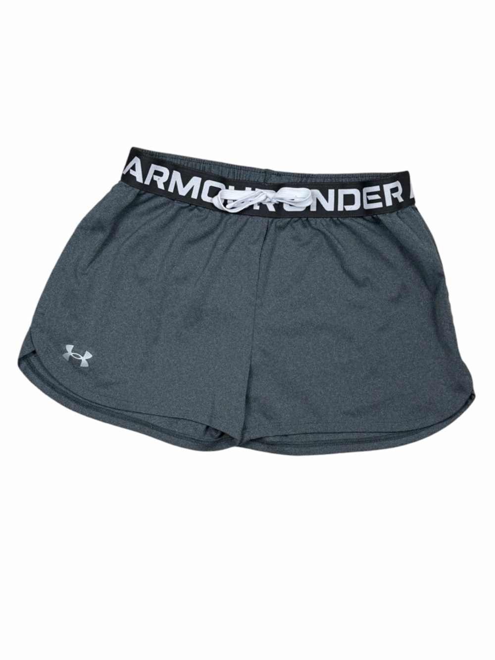 EUC Under Armour  Girls Youth athletic shorts in dark gray with white drawstring
